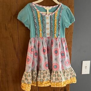 Matilda Jane Blue and Pink Kids Dress with Ruffles